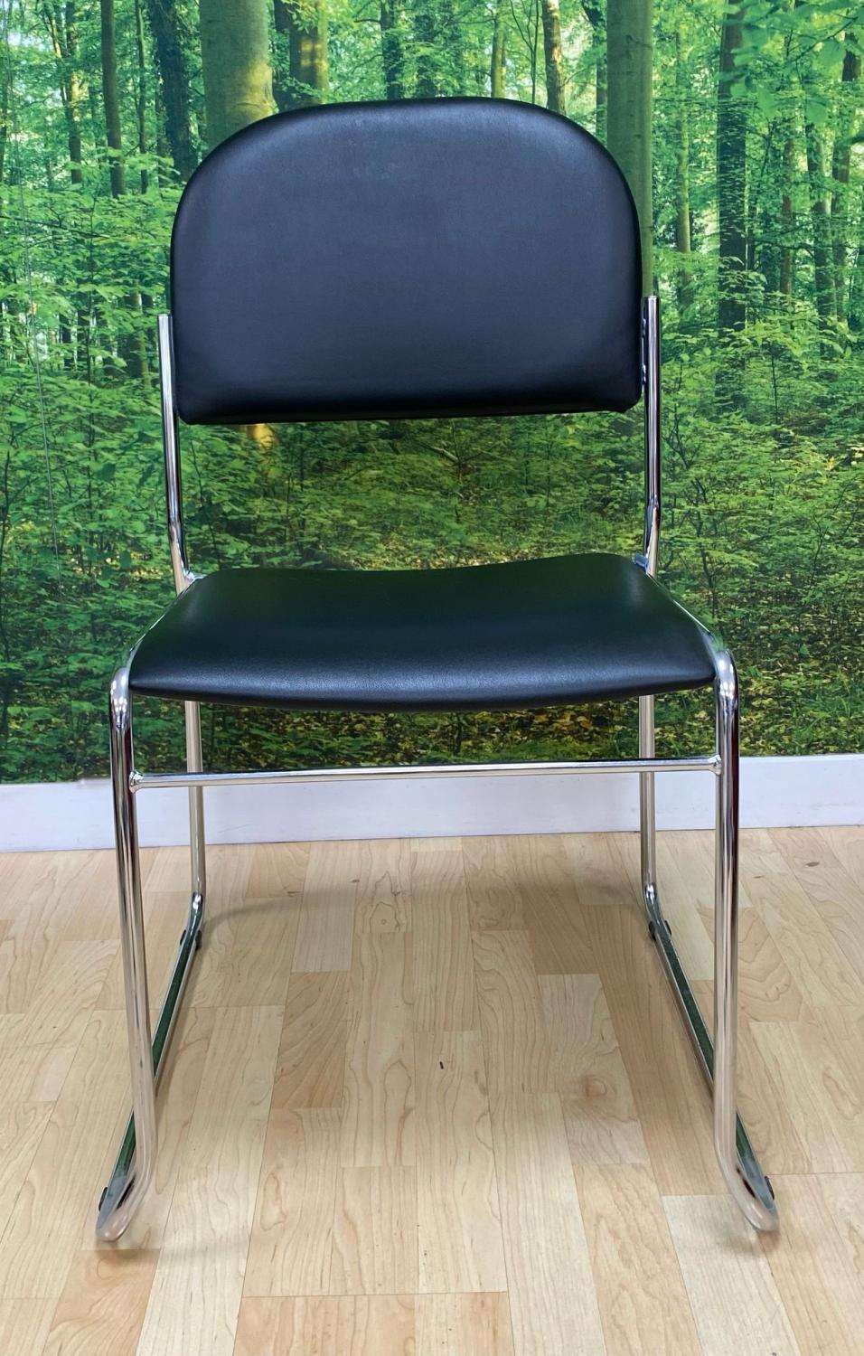 Second Hand ISO Black Faux Leather Meeting Chair Stacking Chrome Base