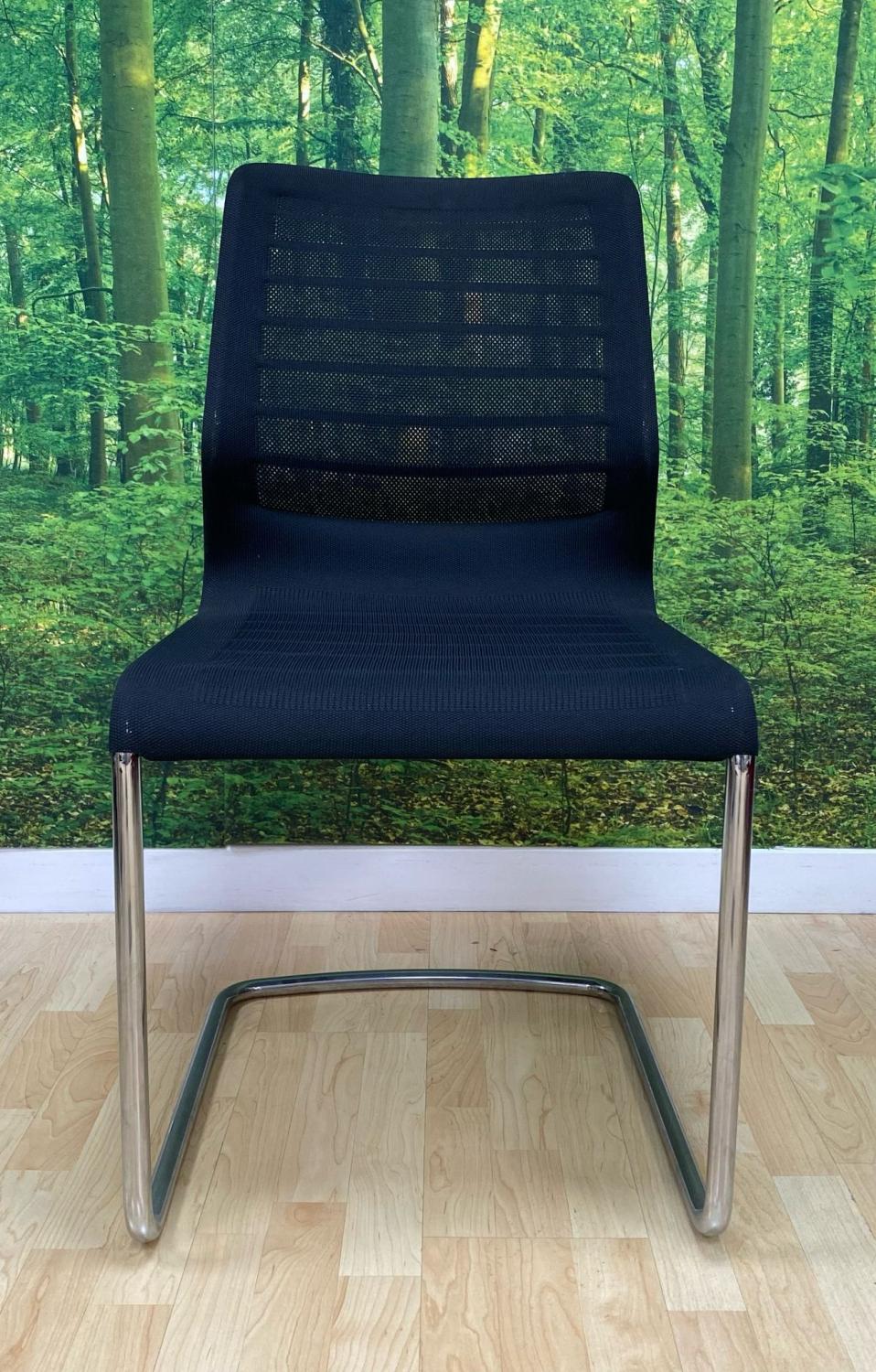Second Hand Senator Black Meeting Chair Mesh Fabric Chrome Cantilever Base