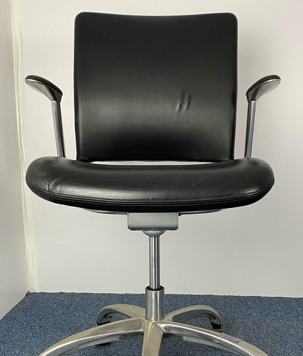 Second Hand Verco Faux Leather Black Operators Chair Chrome Five Star Base Arms Gas Lift