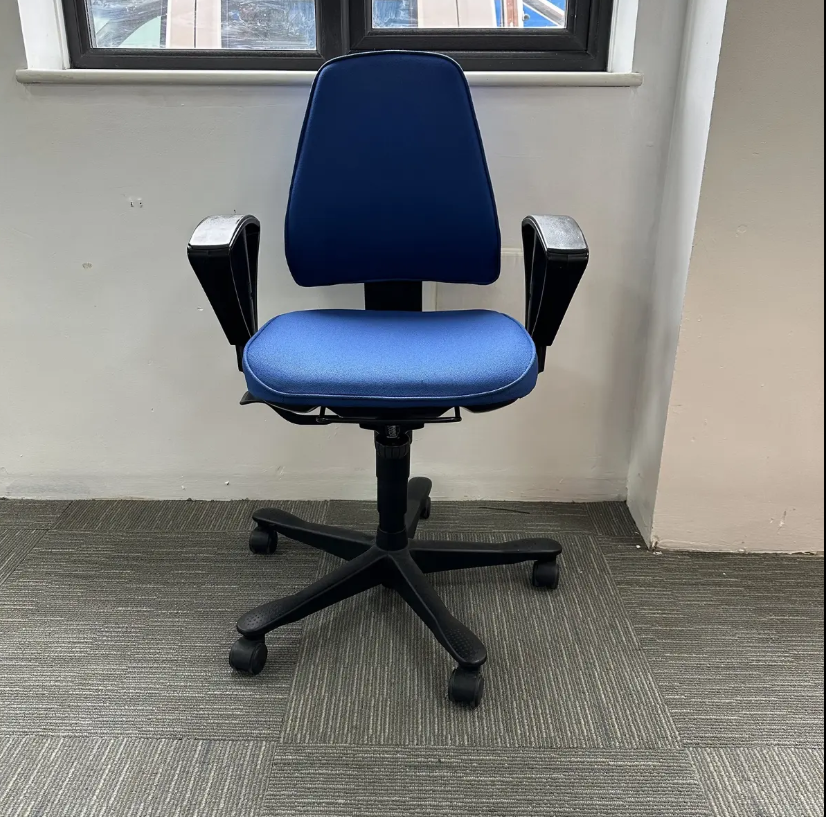Second Hand Kinnarps Blue Fabric Operators Chair with Black Arms