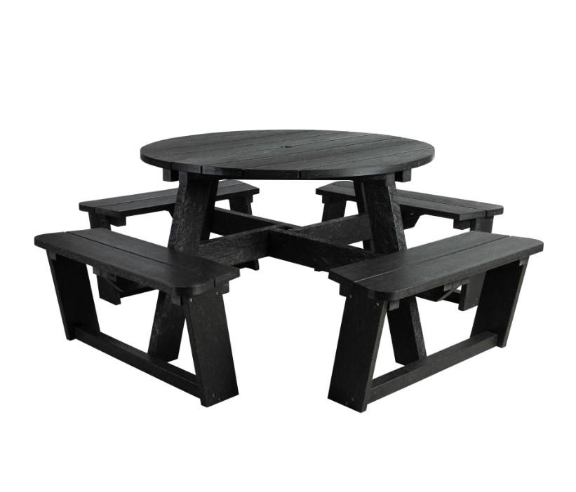 EKO 8-Seater Round Picnic Table - Black