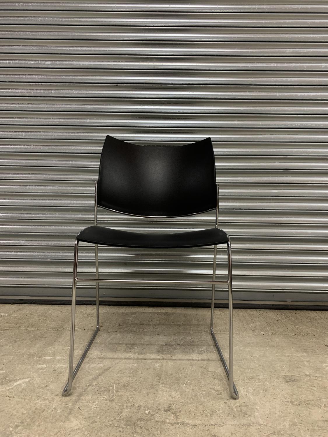 Second Hand Black Stacking Meeting Chair with Polypropylene Seat & Back Chrome Legs