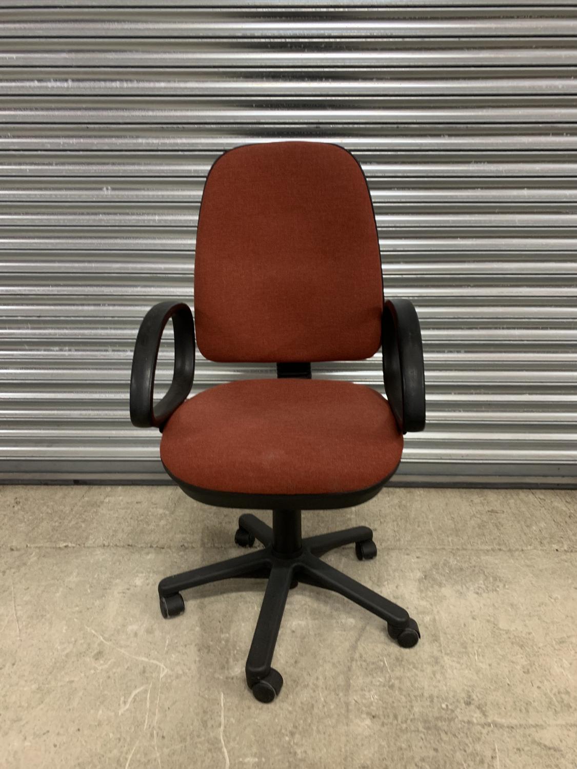 Second Hand Orange Fabric Operators Chair with Black Arms