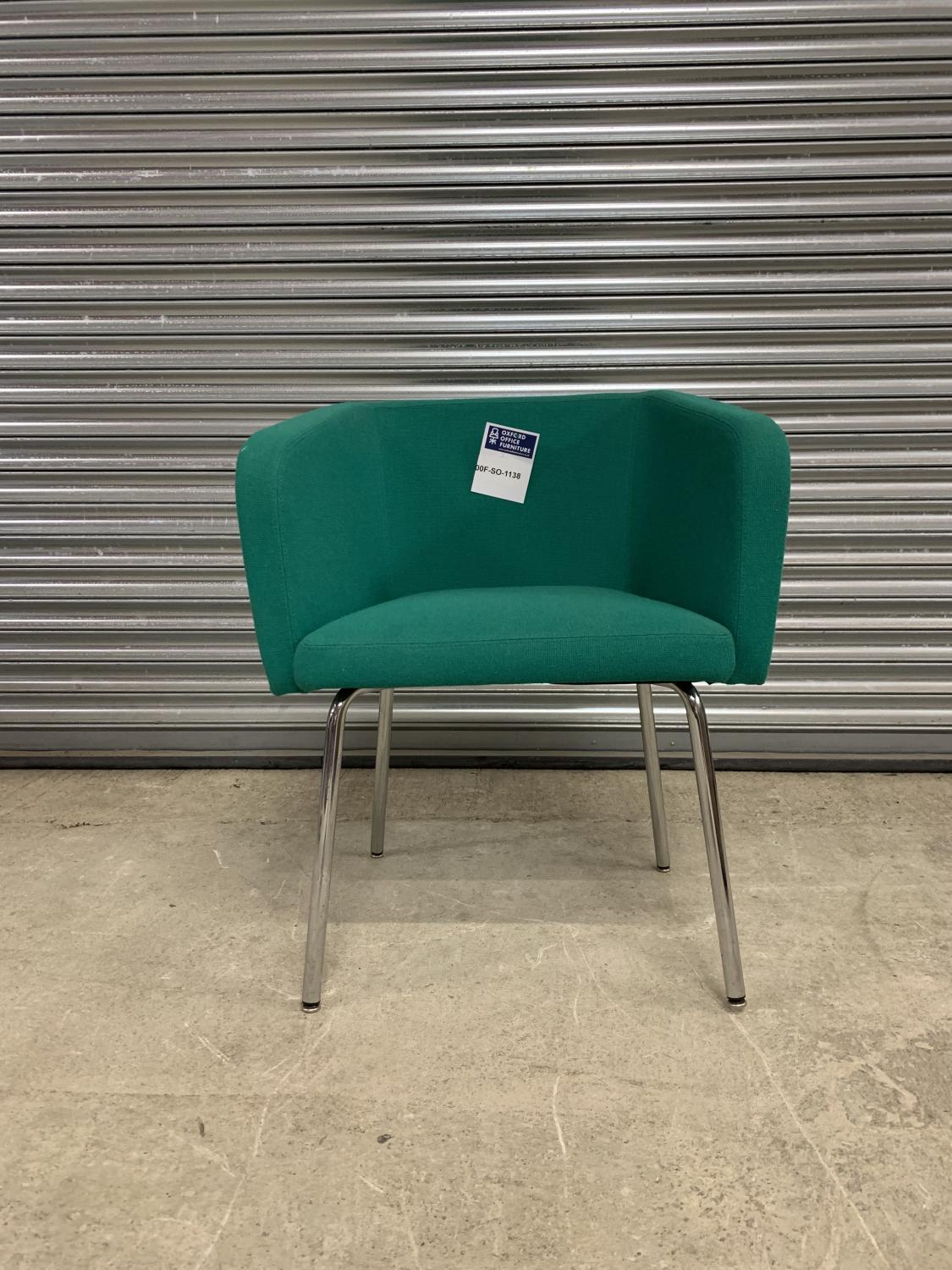 Second Hand Nowy Styl Green Reception Tub Chair with Chrome Metal Legs