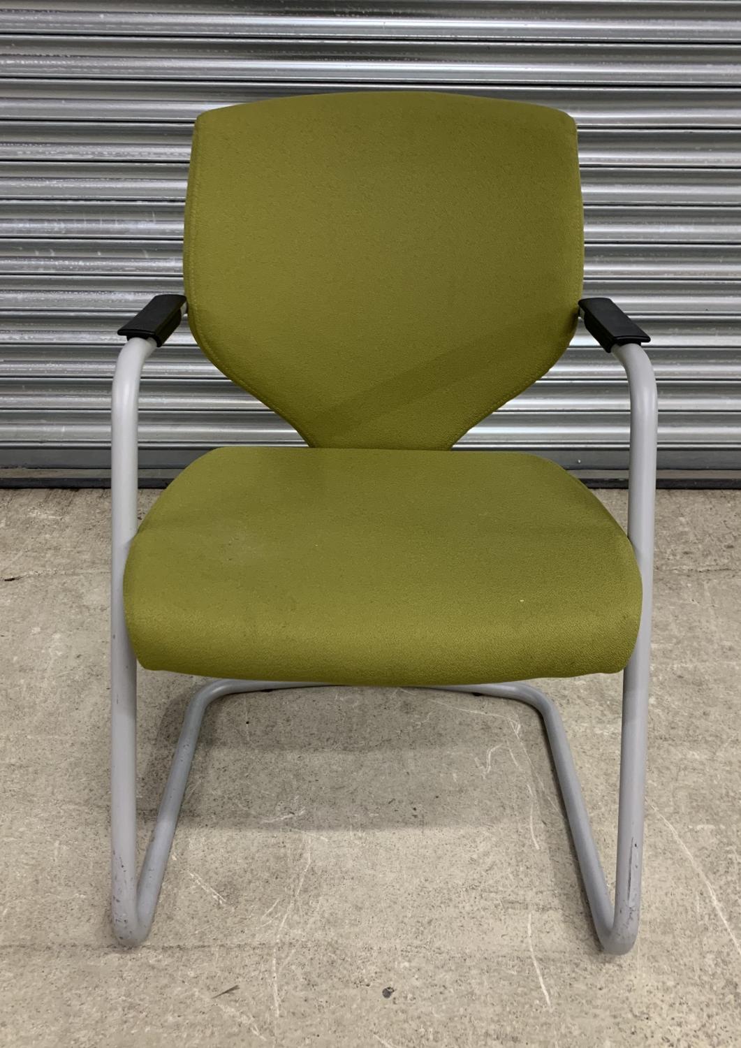 Second Hand Pledge Lime Green Meeting Room Chair with Cantilever Legs and Black Arms