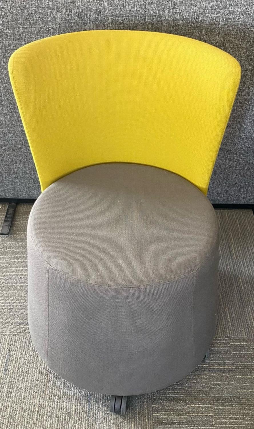 Second Hand Orangebox Grey Reception Tub Chair with Yellow Back on Wheels