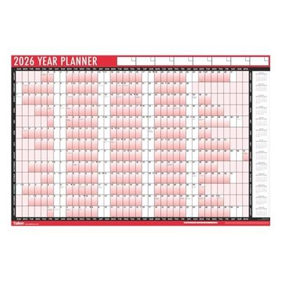 Unmounted Yearly Red & Black Wall Planner 2026 With Pen & Accessories.