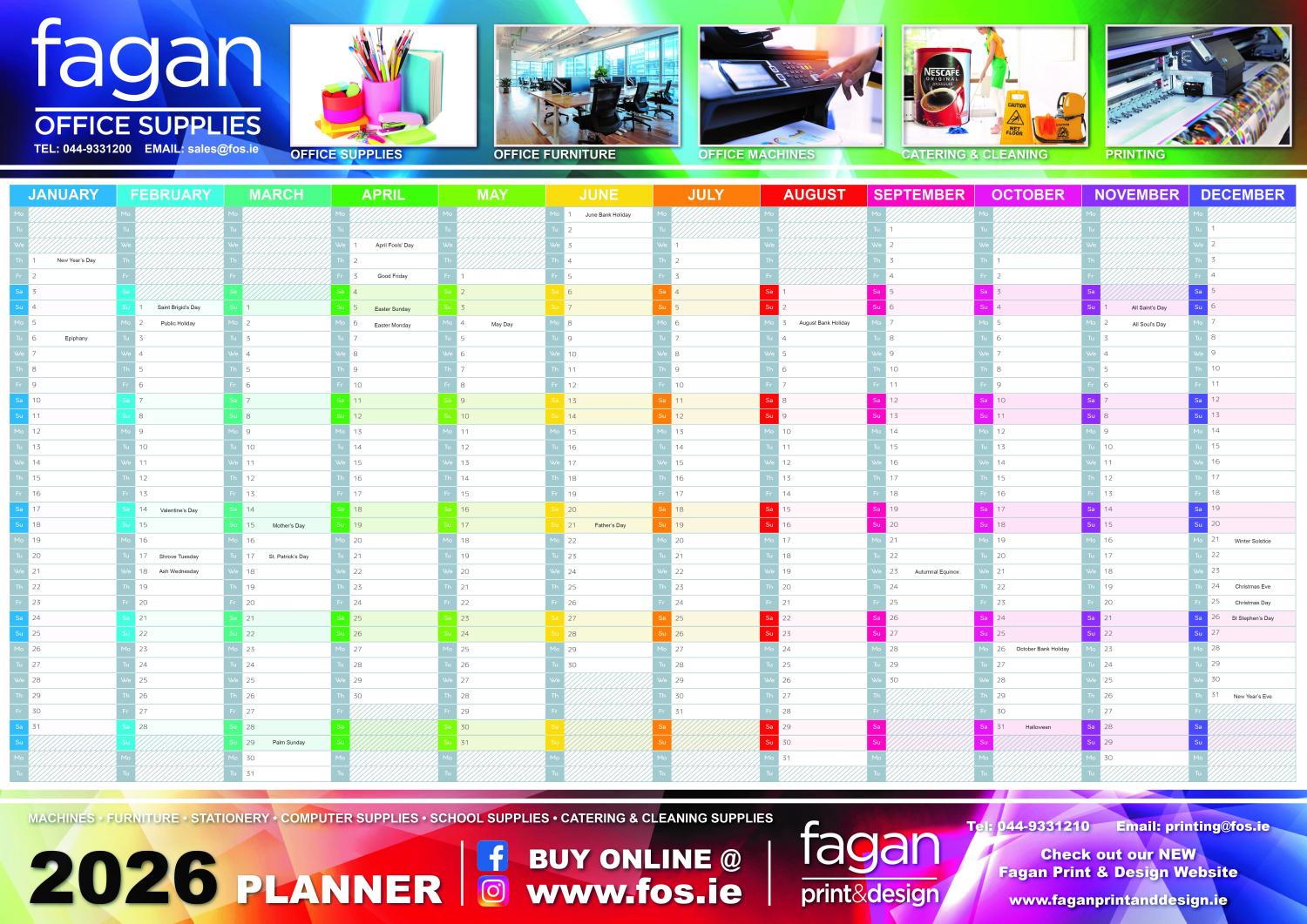 Fagan Office Supplies 2026 Free Wall Planner