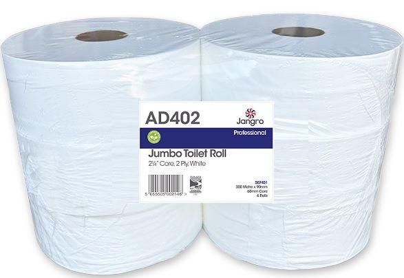 JUMBO TOILET ROLL 300M X 88MM 2.25" CORE PK6