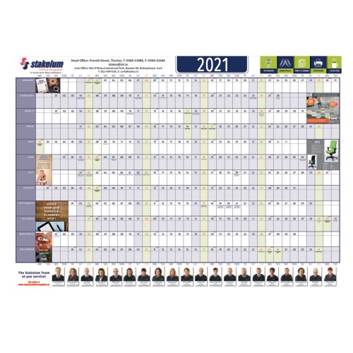 500x PERSONALISED WALLPLANNER 2021 With your logo | 170gsm Silk Super A1 - 891x630mm | Folded