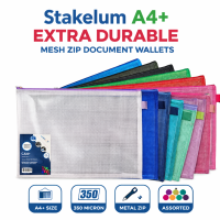 Stakelum A4+ Extra Durable Mesh Zip Document Wallet 350 Micron – Assorted Colours