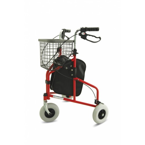 Folding Steel Tri-Walker with Tray, Bag & Basket (RED)