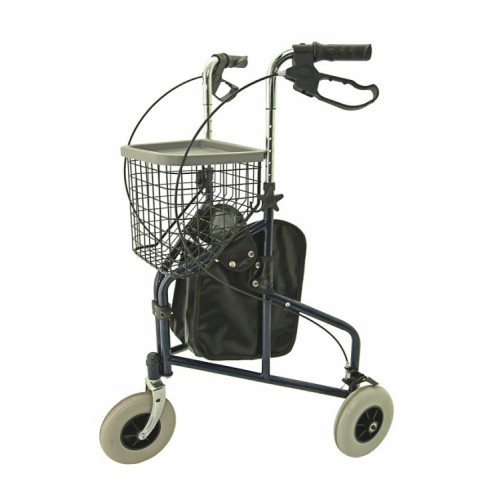 Folding Steel Tri-Walker with Tray, Bag & Basket (BLUE)