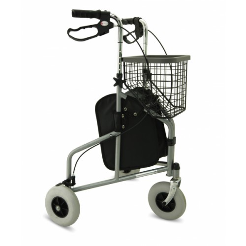 Folding Steel Tri-Walker with Tray, Bag & Basket (SILVER)