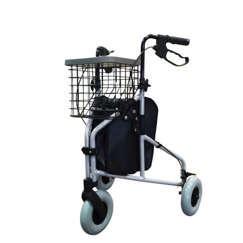 Folding Lightweight Aluminium Tri-Walker with Tray, Bag & Basket (FROST)