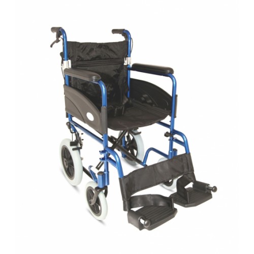 Folding Aluminium Transit W/chair, Attendant Handbrakes (Seat 19"x16") Blue