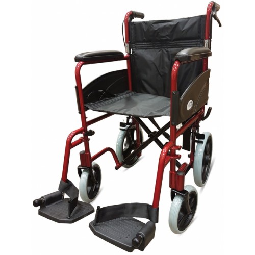 Folding Aluminium Transit W/chair, Attendant Handbrakes (Seat 19"x16") Red