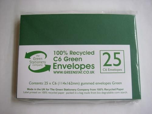 Recycled Green C6 Envelopes pack 25 ONLY ONE PACK LEFT IN STOCK