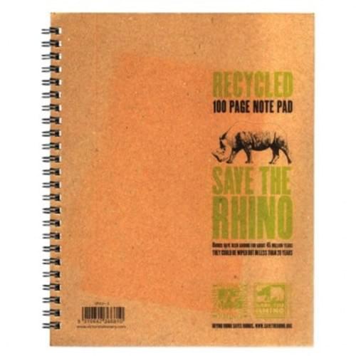 'Save The Rhino' A5 Plus/9"x7" Recycled Spiral Lined Pad