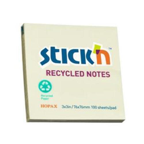 Stick n Recycled Post it Notes 75x75mm single pad yellow