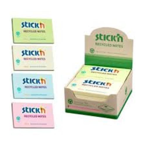 Stick n Recycled Post it Notes 127x75 single pad yellow