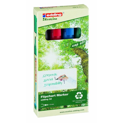 Recycled Flip-chart Non-bleed Markers Chisel x 4 Colours Edding Ecoline 32