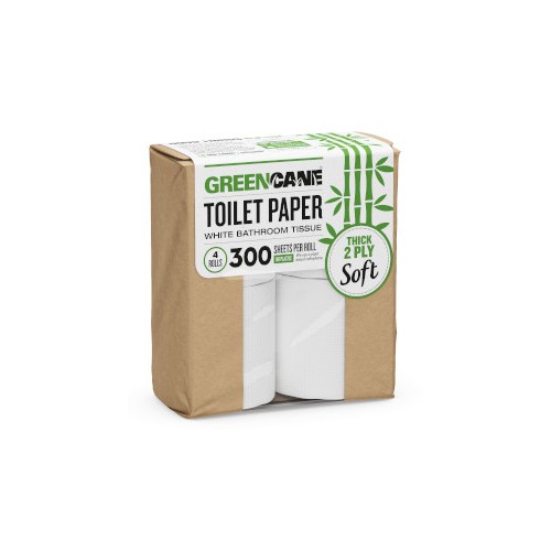 Greencane 2ply Soft toilet paper, no plastic wrapping, 300 sheets x 4 rolls ONLY 2 PACKS IN STOCK