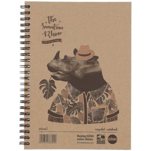 'Save The Rhino' A5 Plus/9"x7" Recycled Spiral Lined Pad