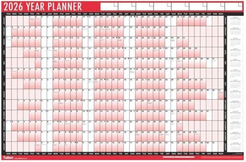 BPYPU26 | Office Year Planner Unmounted 2026 850x580mm (includes Stickers & Pen)Year to viewWrite on, wipe off laminated surfaceIncludes January 2027 for advanced planningUnmountedWeek numbers are marked for referenceDimensions: 855 x 610mm