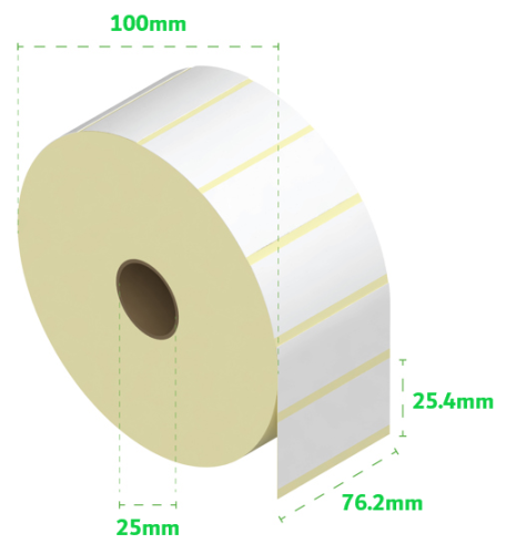 Direct Thermal Labels 76x25mm - 2000 Labels - 25mm Core