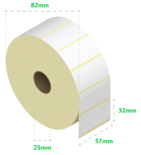Direct Thermal Labels 57x32mm - 1000 Labels - 25mm Core