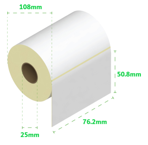 Direct Thermal Labels 76x50mm - 1240 Labels - 25mm Core