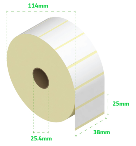 Direct Thermal Labels 38x25mm - 2580 Labels - 25mm Core