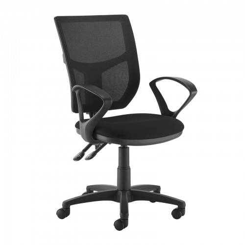 Clifton 2 lever high mesh back operators chair with fixed arms - black