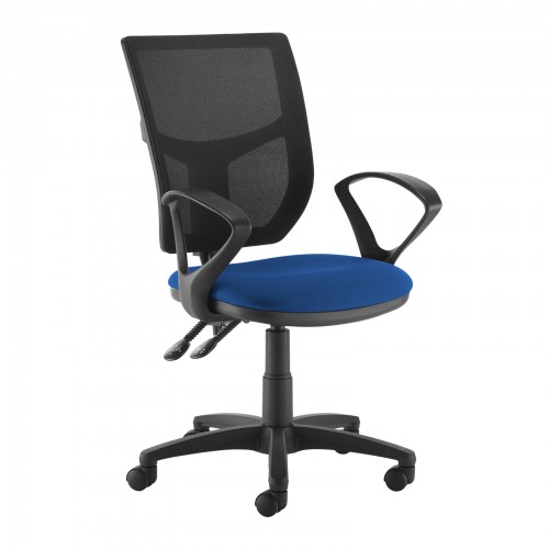 Clifton 2 lever high mesh back operators chair with fixed arms - blue