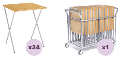 ED-24XEXMF4PG-71-BH-DP1+EXMTR | • For all your examination needs• 710mm high • 20mm steel tube frame • Solid 18mm MDF tops with a high pressure laminate • Supplied with Duraform Light Speckled Grey frame as standard • Trolley Holds 24 Folding Legged Exam Desks. Overall trolley width is 1280mm including handles.