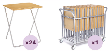 ED-24XEXMFSPG-71-BH-DP1+EXMTR | • For all your examination needs• 710mm high • 20mm steel tube frame • Solid 18mm MDF tops with a high pressure laminate • Supplied with Duraform Light Speckled Grey frame as standard • MDF Bullnose polished and lacquered edge• Trolley Holds 24 Skid Legged Exam Desks. Overall trolley width is 1280mm including handles.