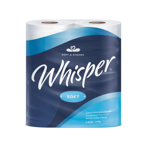 STR007 | Whisper Soft Luxury Toilet Roll 2ply White (4 x 10) Pack 40200 sheets per rollSheet size: 104mm x 110mmFlower embossed tissue40 rolls per case