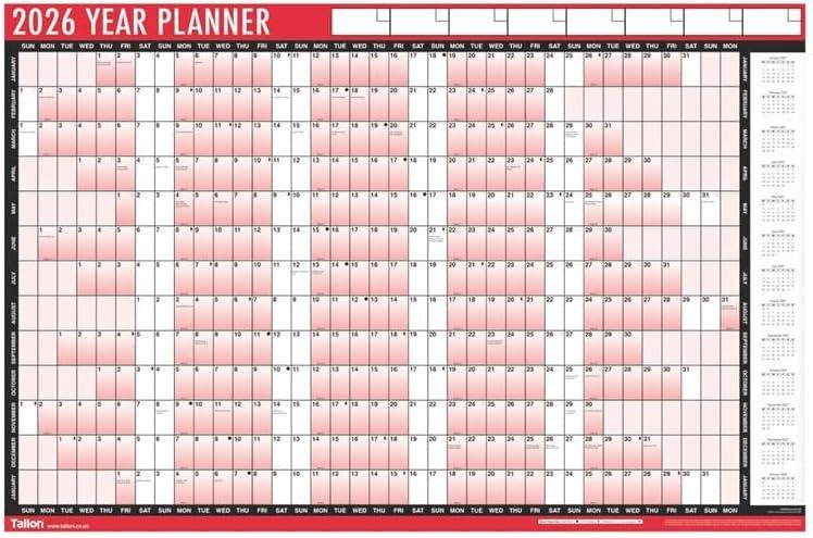 Office Year Planner Unmounted 2026 850x580mm (inc Stickers & Pen)