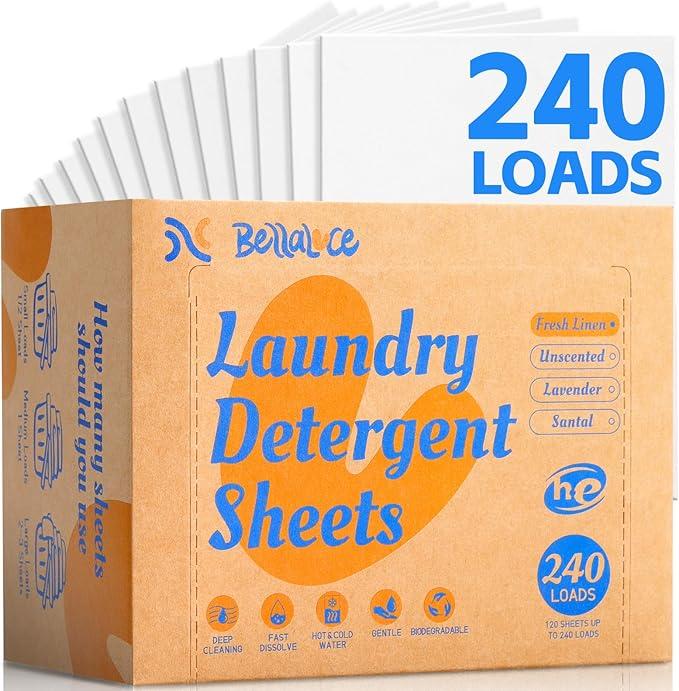 Laundry Detergent Sheets - Laundry Sheets, 240 Loads, Eco-Friendly, Plastic-Free, Fresh Linen Scent