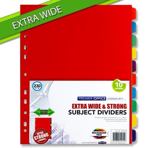Premier Office Extra Wide 230Gsm Subject Dividers - 10 Part