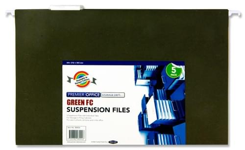 Premier Office Pack of 5 Foolscap Suspension File - Green