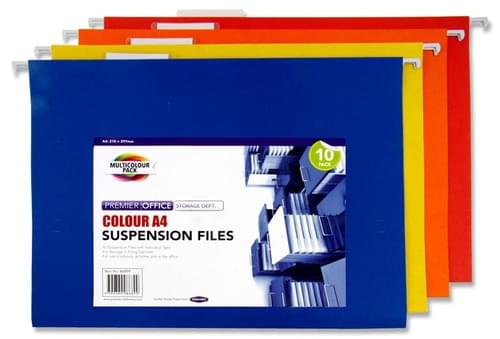 Premier Office Pack of 10 A4 Suspension Files - Coloured