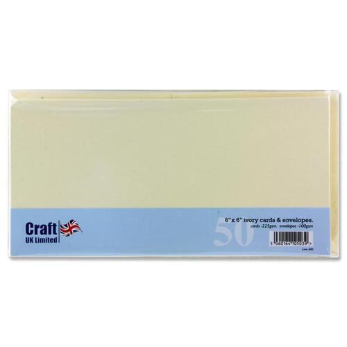 Craft Pack of 50 6"X6" 250Gsm Cards & Envelopes - Ivory