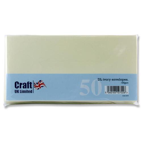 Craft Pack of 50 Dl 100Gsm Envelopes - Ivory