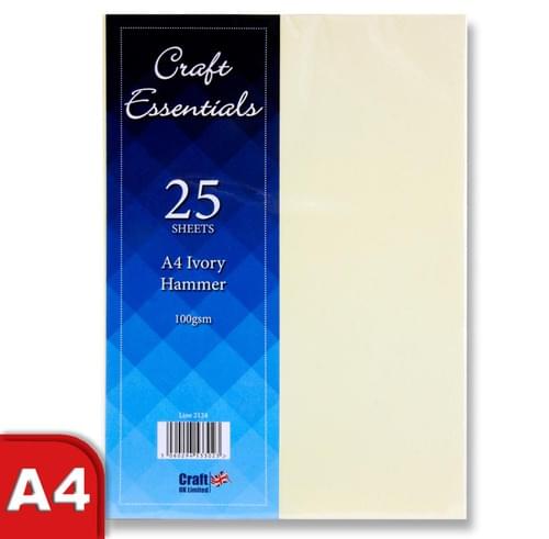 Craft Essentials Pack of 25 A4 100Gsm Hammered Paper - Ivory