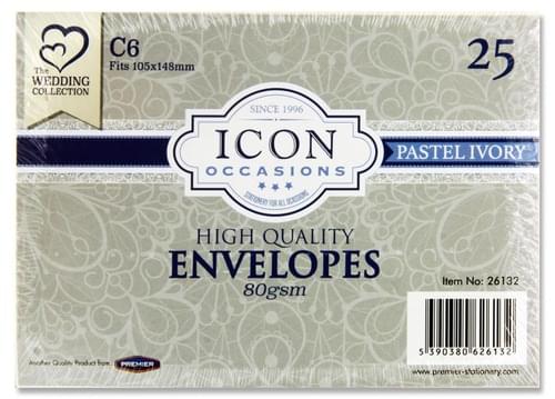 Icon Occasions Pack of 25 C6 80Gsm Envelopes - Ivory
