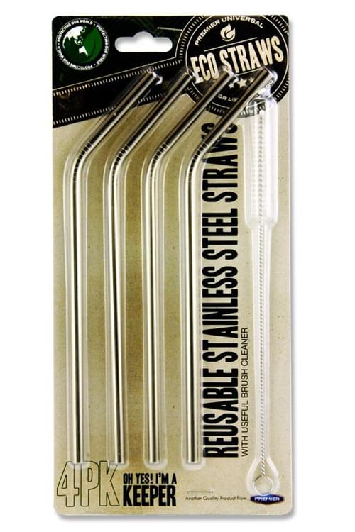 Premier Universal Card 4 Curved Stainless Steel Eco Straws