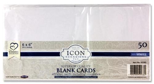 Icon Occasions Pack of 50 6"X6" 250Gsm Cards & Envelopes - White