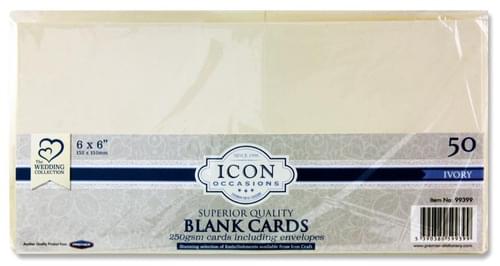 Icon Occasions Pack of 50 6"X6" 250Gsm Cards & Envelopes - Ivory